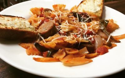 Sautée Special this week! Sausage Roma – slightly spicy tomato sauce with sausage, served over bow tie pasta #Waltham #pasta #specials #beer