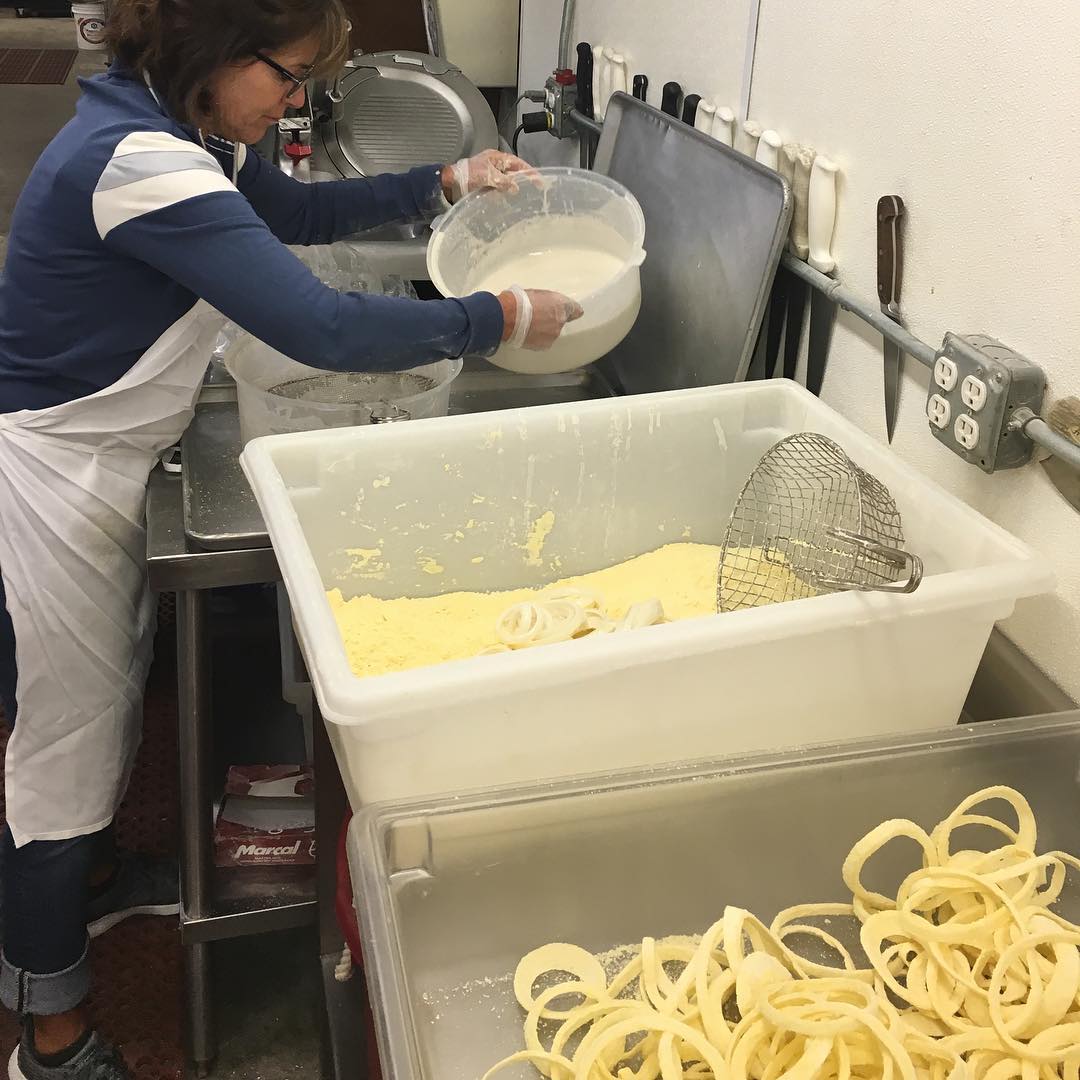 Its all about here The boss lady hard at work making some awesome Onion Rings