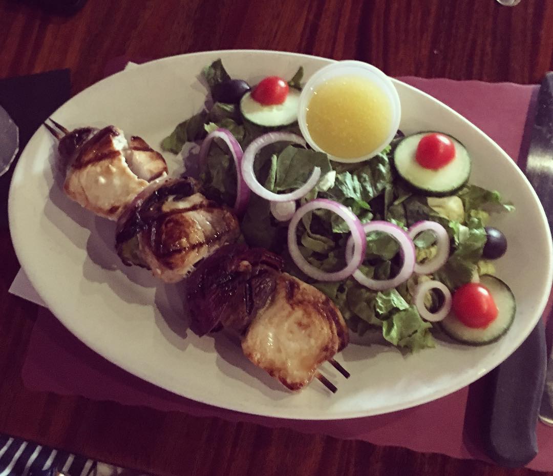 Swordfish Kabobs on special Served with salad or over rice Beat the heat with us sports bar restaurant waltham ma