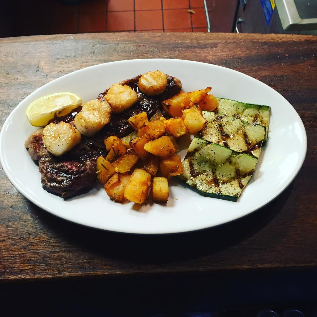 How about some surf  turf with roasted potatoes and grilled zucchini