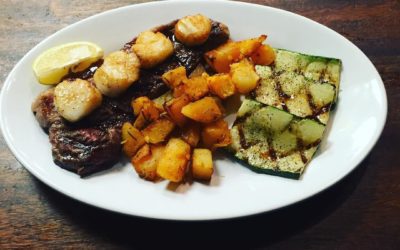 How about some surf & turf with roasted potatoes and grilled zucchini. #Waltham #specials #beer #lunch