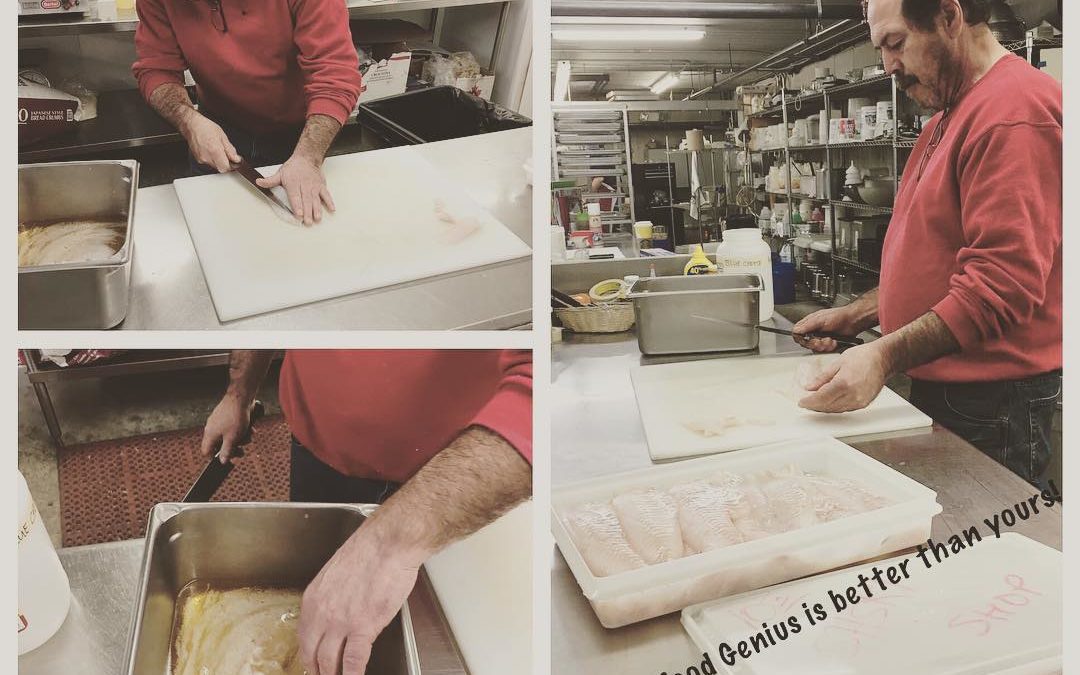 Beer Battered fish in the works. This guy kills it. We’ve got more Corned Beef & Cabbage today! ALL YOU CAN EAT until it’s gone! #Waltham #beer #ncaa #wehavefunhere #trythefish #evilfoodgenius
