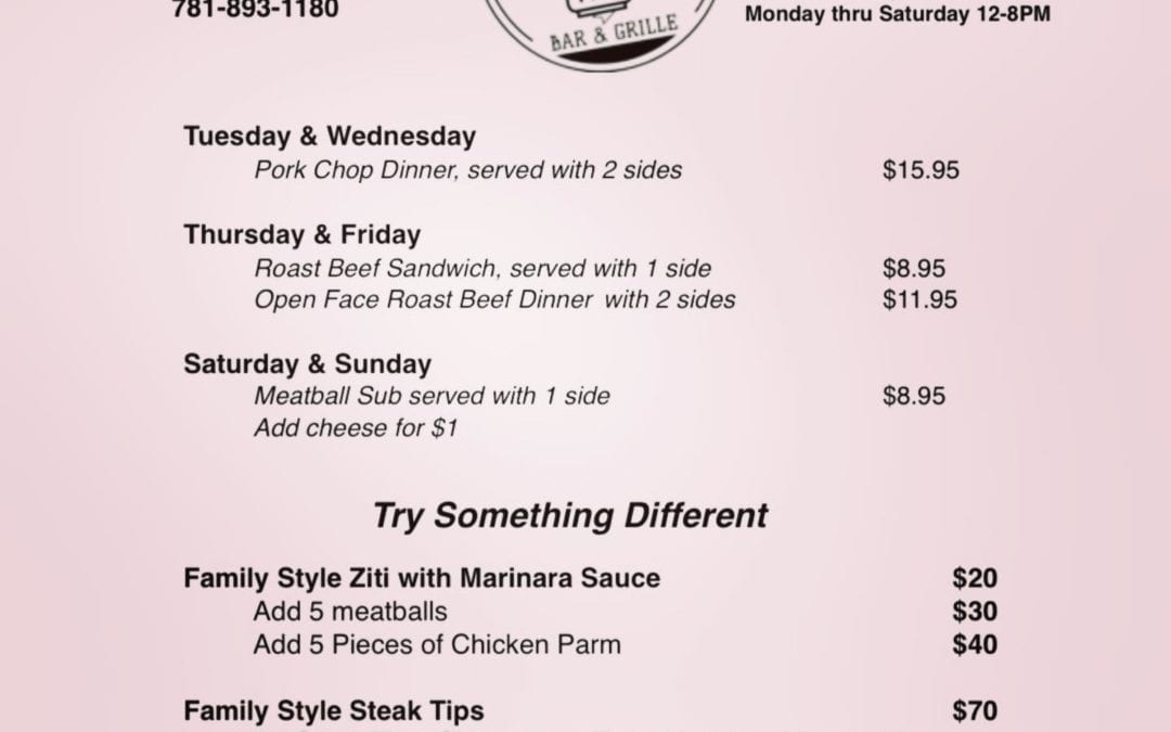 What’s your plan for dinner tonight? Can we help? Take a look at our specials for the rest of the week. Give us a call! #waltham #takeout #dinner #specials #familystyle #porkchops #meatballsubs #roastbeefdinner
