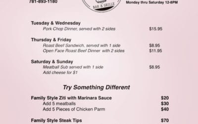 What’s your plan for dinner tonight? Can we help? Take a look at our specials for the rest of the week. Give us a call! #waltham #takeout #dinner #specials #familystyle #porkchops #meatballsubs #roastbeefdinner