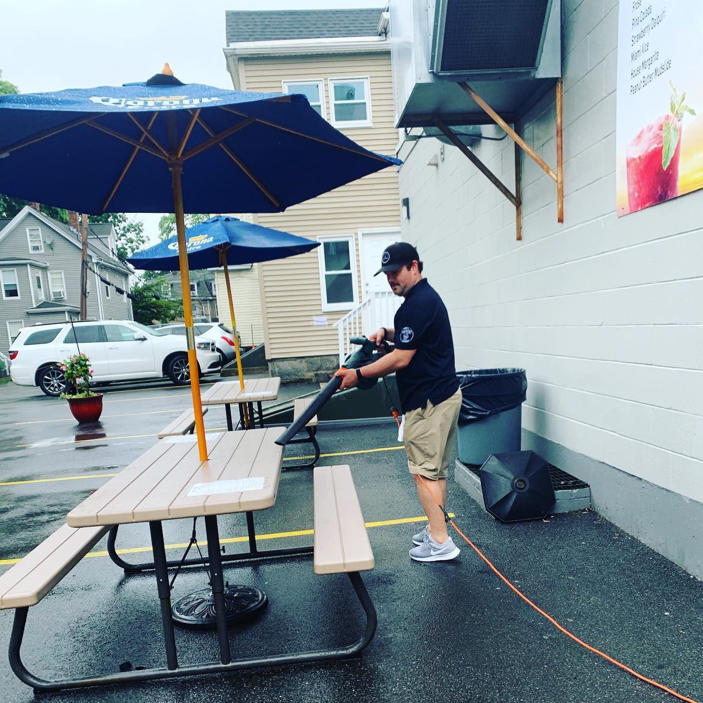 Were open Mike working hard using the blower to dry everything so no one is sitting in puddles sports bar restaurant waltham ma