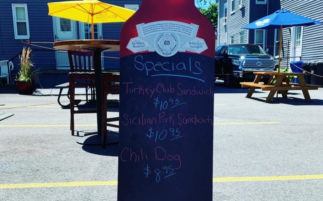 Beautiful day for outdoor dining! On the board today! Turkey Club Sandwich $10.95 Sicilian Pork Sandwich $10.95 1/4lb Chili Dog $8.95 Call ahead! #waltham #moodyst #specials #menu #shoppers