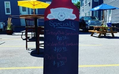 Beautiful day for outdoor dining! On the board today! Turkey Club Sandwich $10.95 Sicilian Pork Sandwich $10.95 1/4lb Chili Dog $8.95 Call ahead! #waltham #moodyst #specials #menu #shoppers