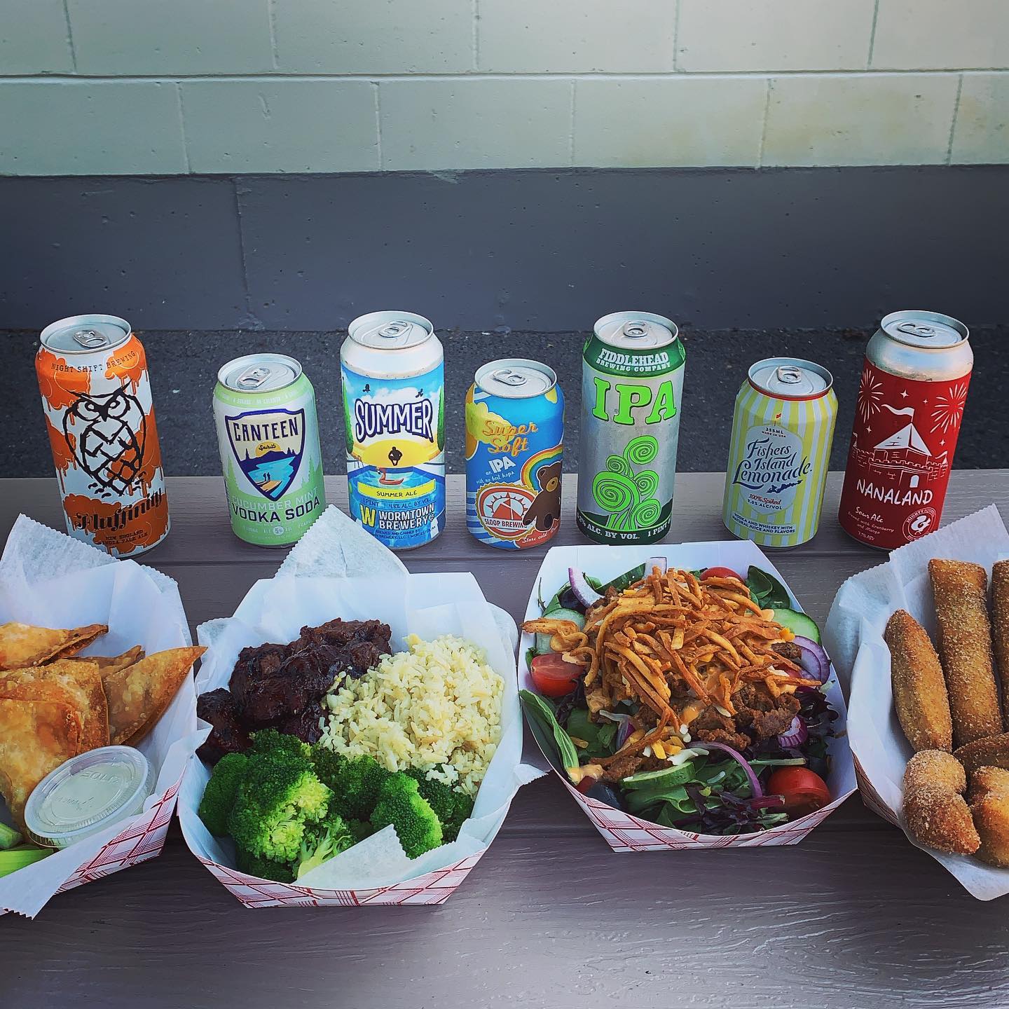 Phase 3 menu is here  Some old menu items are back as well as some new ones Steak Tips Taco Salad Buffalo chicken wontons Fried dough and more And as always great beers to wash it all down with