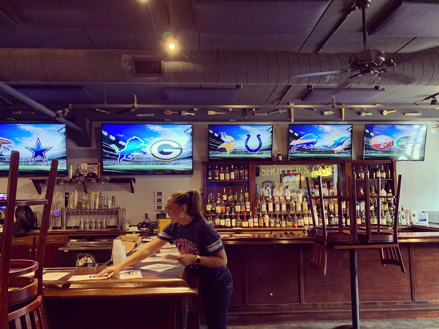 119861597666302770657294656378853820929691n1 | Shoppers Cafe Waltham Football prep TVs getting labeled for Sunday Funday Come have a day with us