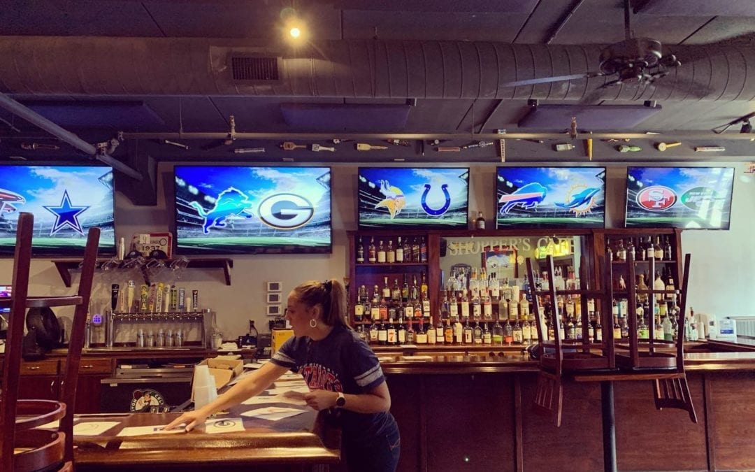 Football prep! TVs getting labeled for Sunday Funday. Come have a day with us! #shoppers #waltham #football #nfl #beer #pizza #SundayFunday