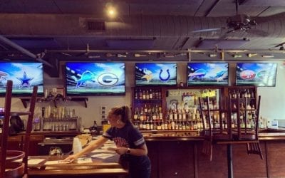 Football prep! TVs getting labeled for Sunday Funday. Come have a day with us! #shoppers #waltham #football #nfl #beer #pizza #SundayFunday