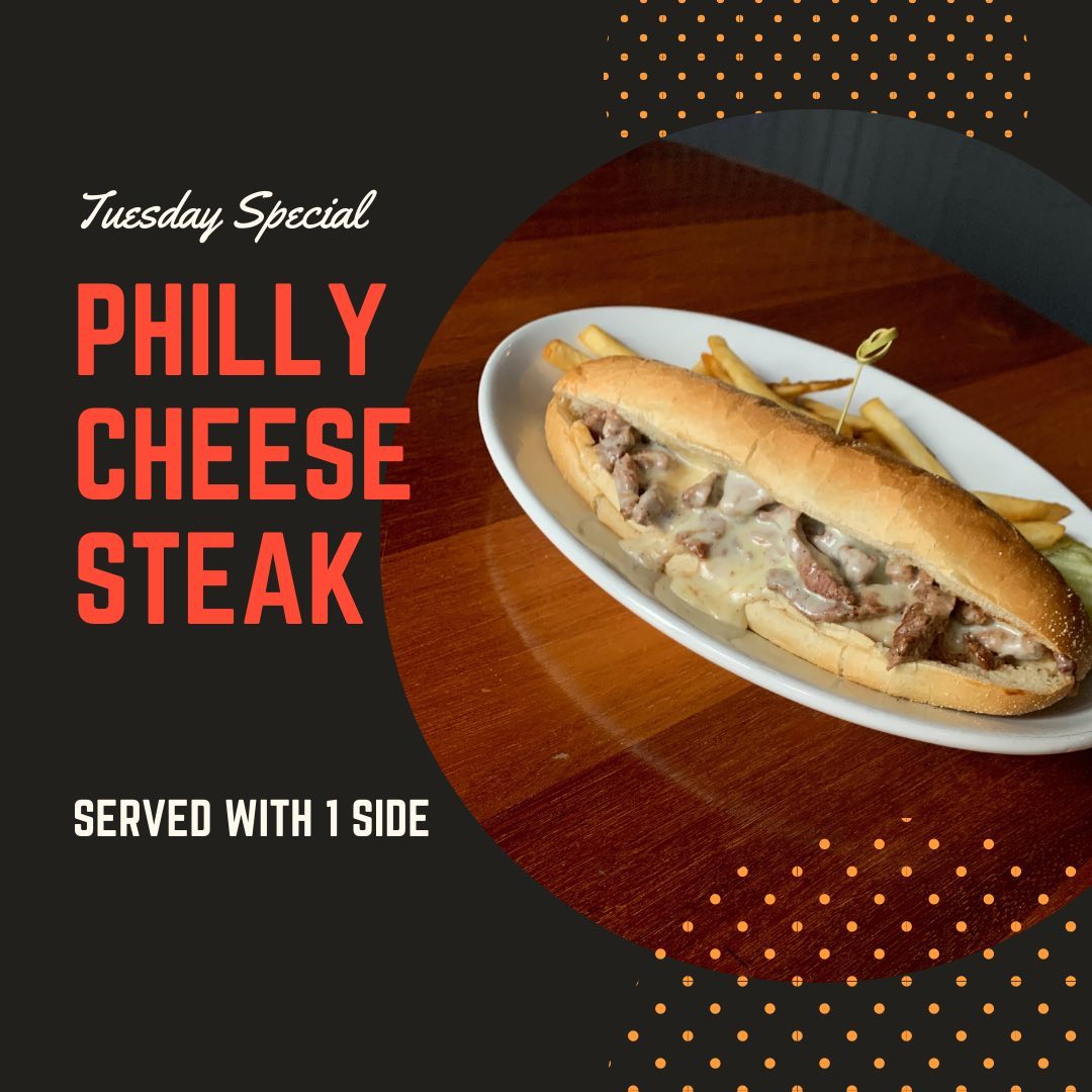Do your civic duty today, go out and VOTE.Then come see us! Along with the Philly Cheese Steak, we have Chicken Fiesta Soup, Sicilian Pork Sandwich & Grilled Stuffed Pork Chops.$7.95 Large Cheese Pizzas available after 5PM, toppings extra (not available for take-out)Don’t forget, we can make your favorite cocktails to go!