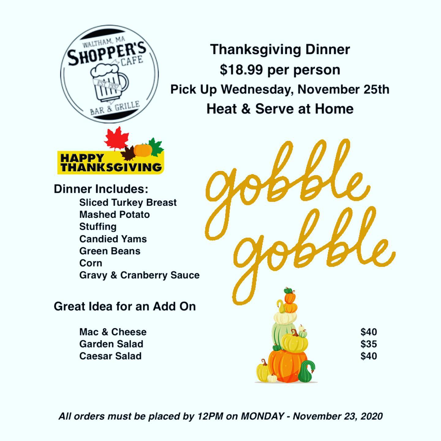 Thanksgiving is less than 2 weeks away.Give us a call. We’ve got you covered!*orders for more than 10 people are against the rules per the executive order of @massgovernor* 🤪