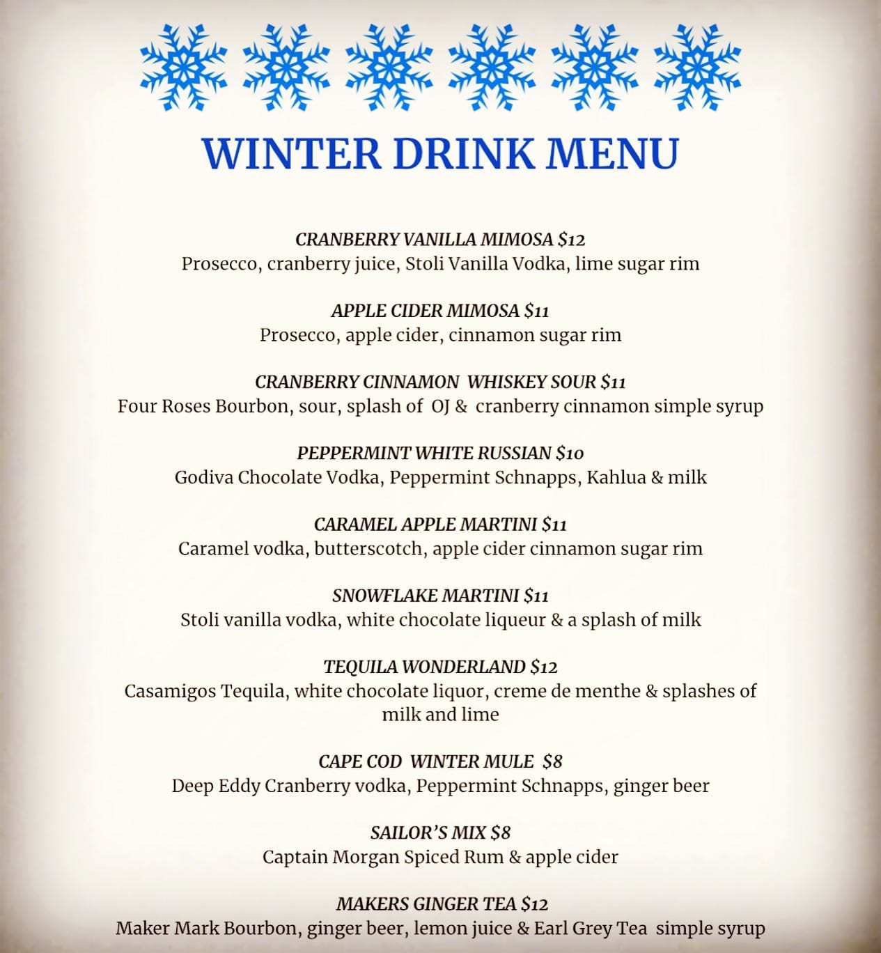 Change of season!ALL COCKTAILS CAN BE MADE TO GO!