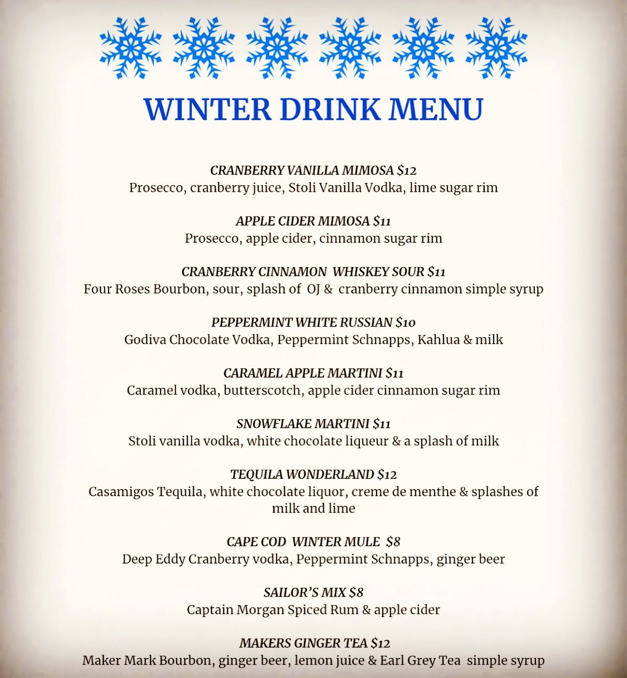Change of season!ALL COCKTAILS CAN BE MADE TO GO!