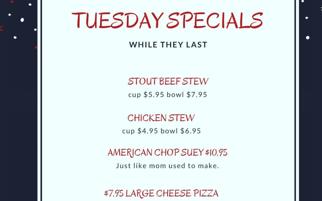 It’s a chilly one today. We have plenty on the board to keep you warm! Don’t forget! ALL COCKTAILS CAN BE MADE TO GO! #waltham #shoppers #beer #drinks #pizza #comfortfood #specials #menu