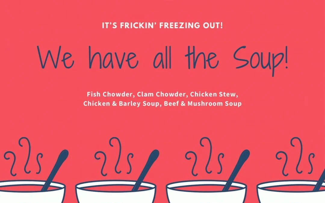 It’s cold! But we have soup! And beer! And booze! Come say hi! #shoppers #waltham #moodyst #weekend #pizza #beer #burgers #menu #beer #cocktails