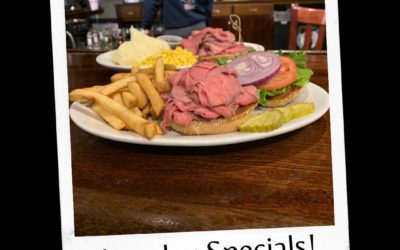 Thursday Specials! Roast Beef Sandwich served with one side. Roast Beef dinner with two sides. Spilt Pea & Ham Soup. #shoppers #waltham #moodyst #specials #lunch #weekend
