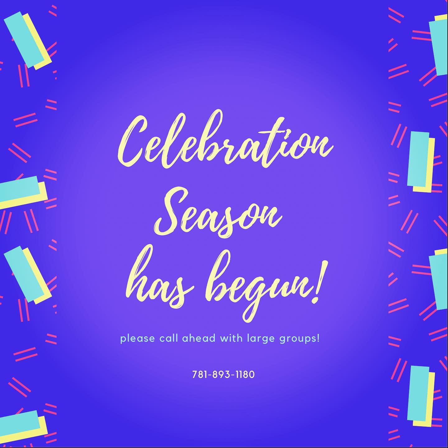 Spring is busy!We are fortunate to be able to host gatherings for all types of events. Team parties, reunions, birthdays, banquets, celebration of life, we do it all! And our weekends are booking up fast!With that being said, please call ahead if you are coming with large groups. We want to make sure you get the service you expect and deserve!