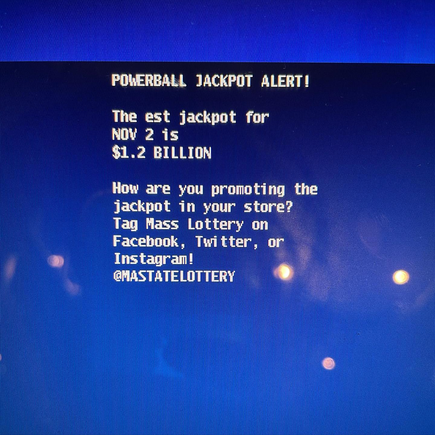 When signing on the lottery machine yesterday, it said we had an important message to read.2nd biggest Powerball drawing in history is tonight.You can get your tickets here. Along with a cold drink and a meal.And it’s Wednesday so they’ll be karaoke with @joannemillskaraoke@mastatelottery