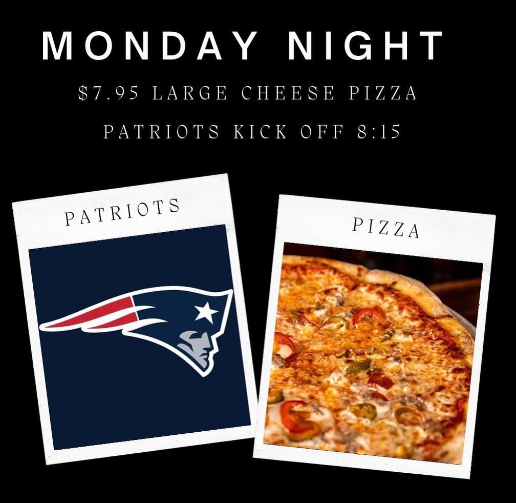 Pizza & Patriots tonight! Come watch and have dinner with us!Pizza for dine in only.
Kitchen open until 10pm.