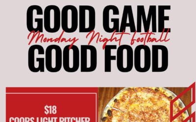 Monday Night Football $18 Football Special Coors Light Pitcher Large Cheese Pizza *available during EVERY NFL game *toppings extra #waltham #moodyst #shoppers #football #specials #nfl #mondaynightfootball
