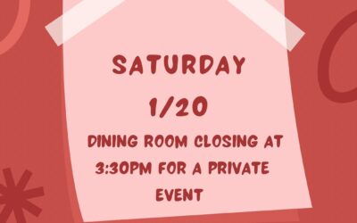 Saturday – 1/20/24 Private event in the dining room this evening. Limited seating on the bar side starting at 3:30PM #waltham #moodyst #shoppers #weekend #parties