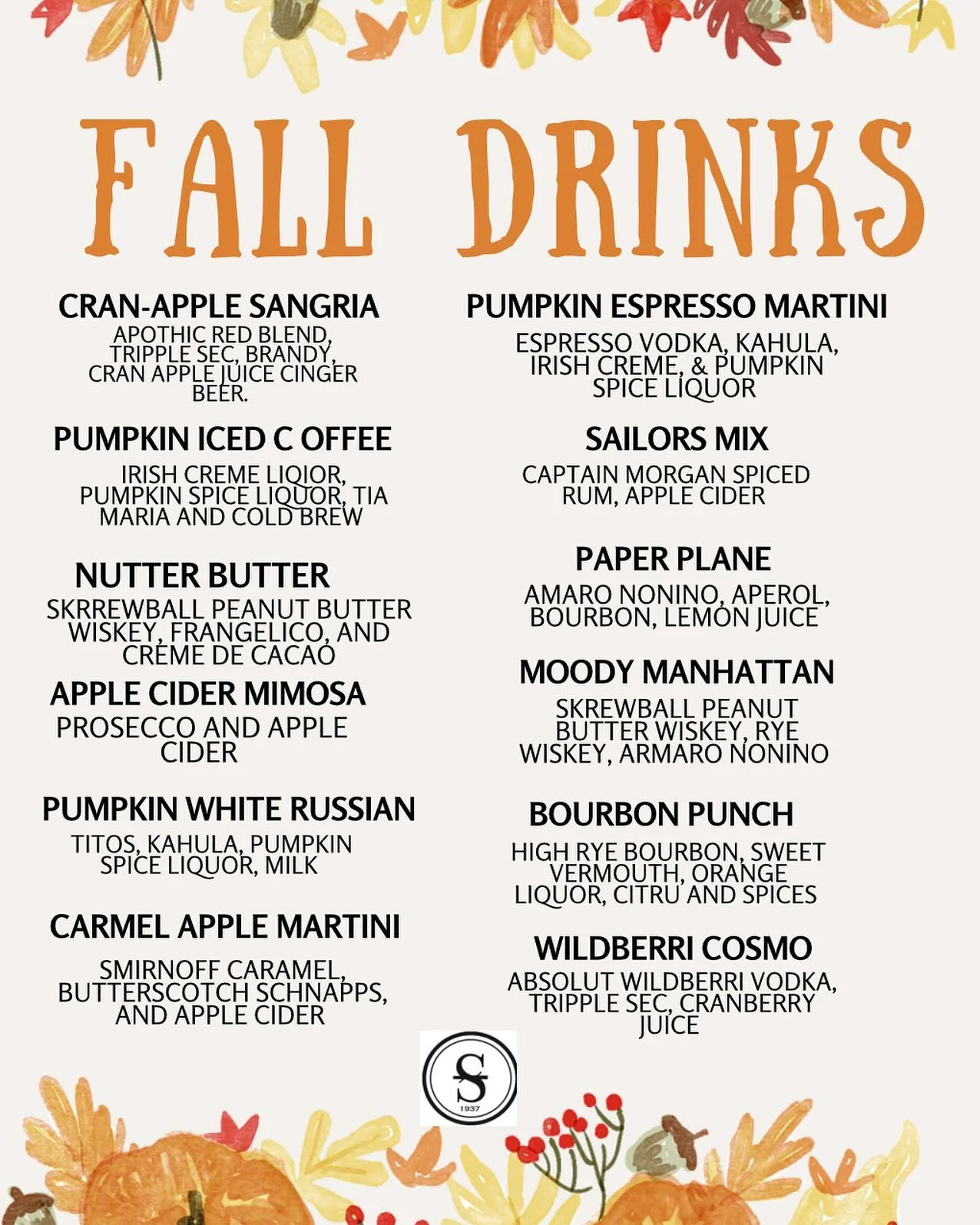 Happy Thursday! Fall drink menu is now live! Some new, some retuning..  fall drinkmenu thursday shoppers moodyst | Shoppers Cafe Waltham