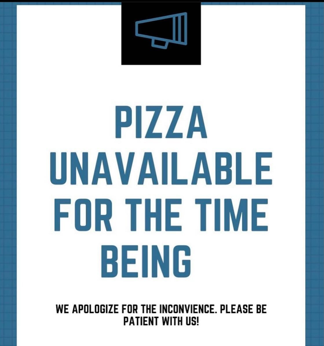 ️Pizza Oven Down️

We apologize for the inconvenience but pizza will be unavailable until tomorrow. 

We have plenty of other yummy items!! 

Thank you for understanding!