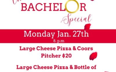 Join us for a special Bachelor viewing party on 1/27!  Come enjoy the season premier with us! $20 LG Cheese & a Coors pitcher $36 Lg Cheese & a bottle of wine Sound will be on! #shoppers #thebachelor #walthamma #moodyst #pizza #beer #wine