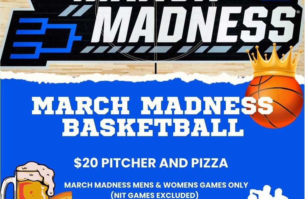 March Madness is here! Grab a pizza & pitcher for just $20 during any Men’s or Women’s March Madness game! Dine-in only. NIT games excluded. Let the madness begin! #MarchMadness #ShoppersCafe #MoodySt #MarchMadness #GameDayDeals