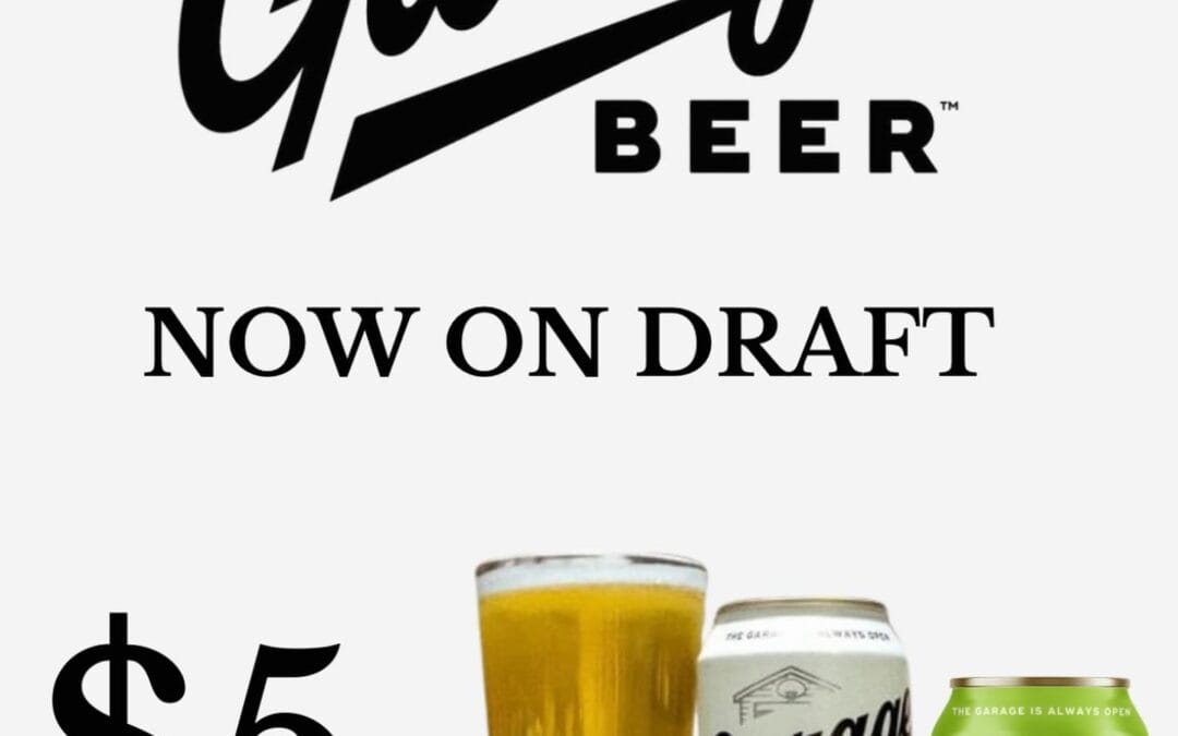 Now Pouring – Garage Beer!  $5 Draft/Can 🍋‍🟩Original or Lime Flavor Available Now! Come join us for Triva & try one tonight! Let us know what you think! #shopperscafe #kelcebrothers #garagebeer #moodyst #waltham #draftbeer