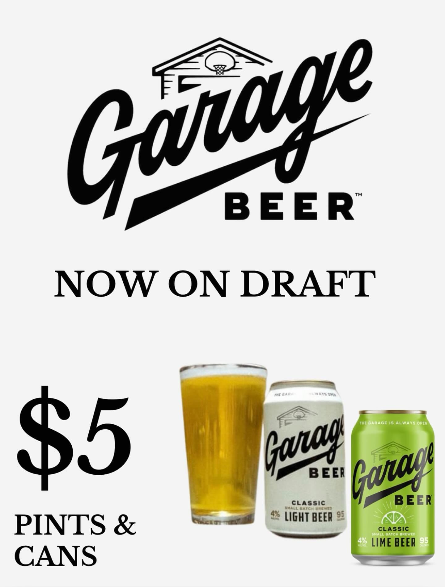 Now Pouring - Garage Beer!$5 Draft/Can
🍋‍🟩Original or Lime Flavor
Available Now!Come join us for Triva & try one tonight!
Let us know what you think!