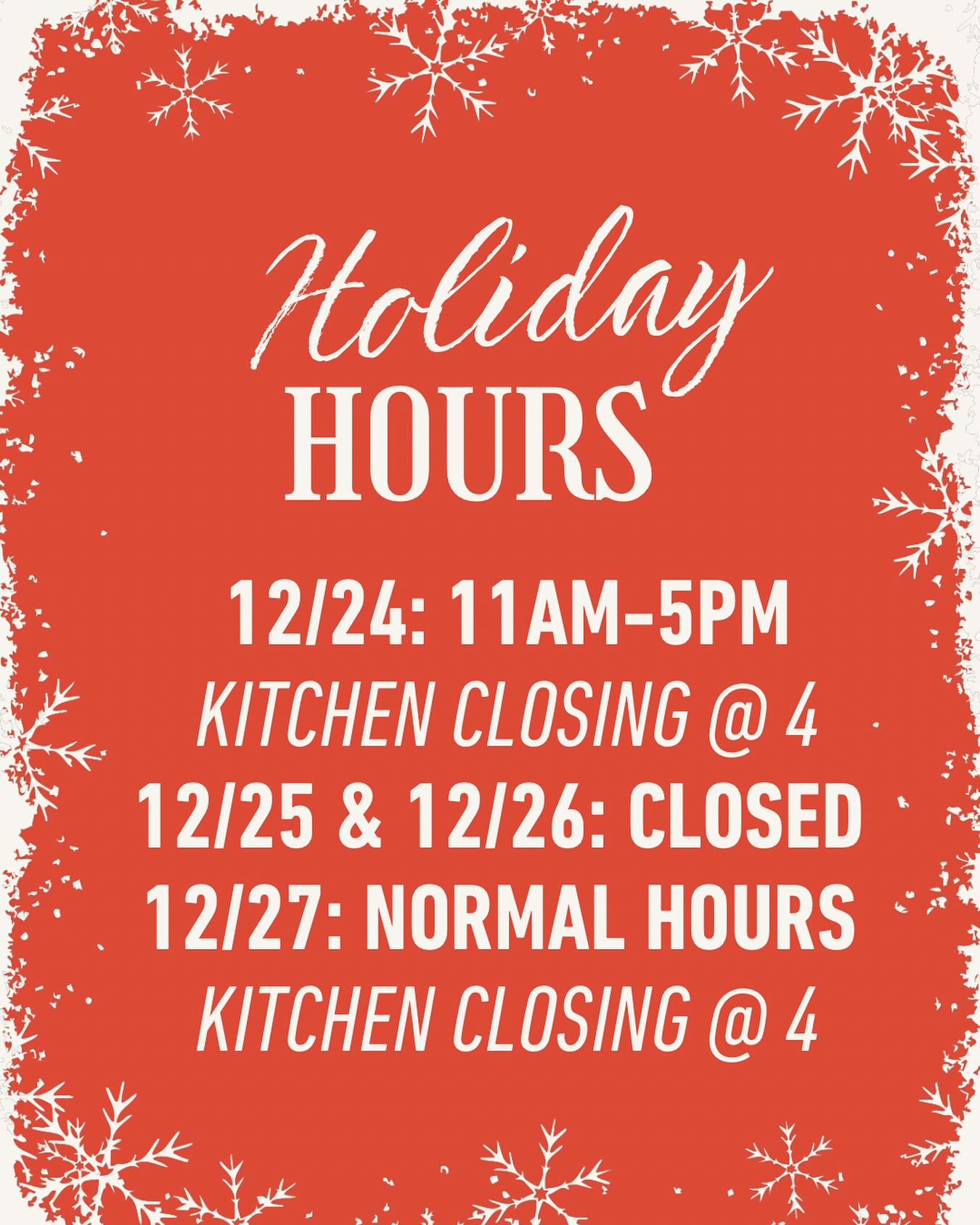 Short week!Plan Ahead - get those gift cardsJoin us Saturday night, 12/27 - for our friends and family party with DJ Shaw