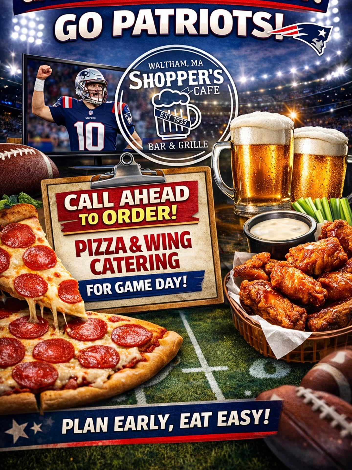 Less than a week away!Super bowl party or staying home? We want to cater!Please call ahead for all orders as we expect to be busy day of!!️All orders must be picked up by 5PM!Most importantly, GO PATS ️