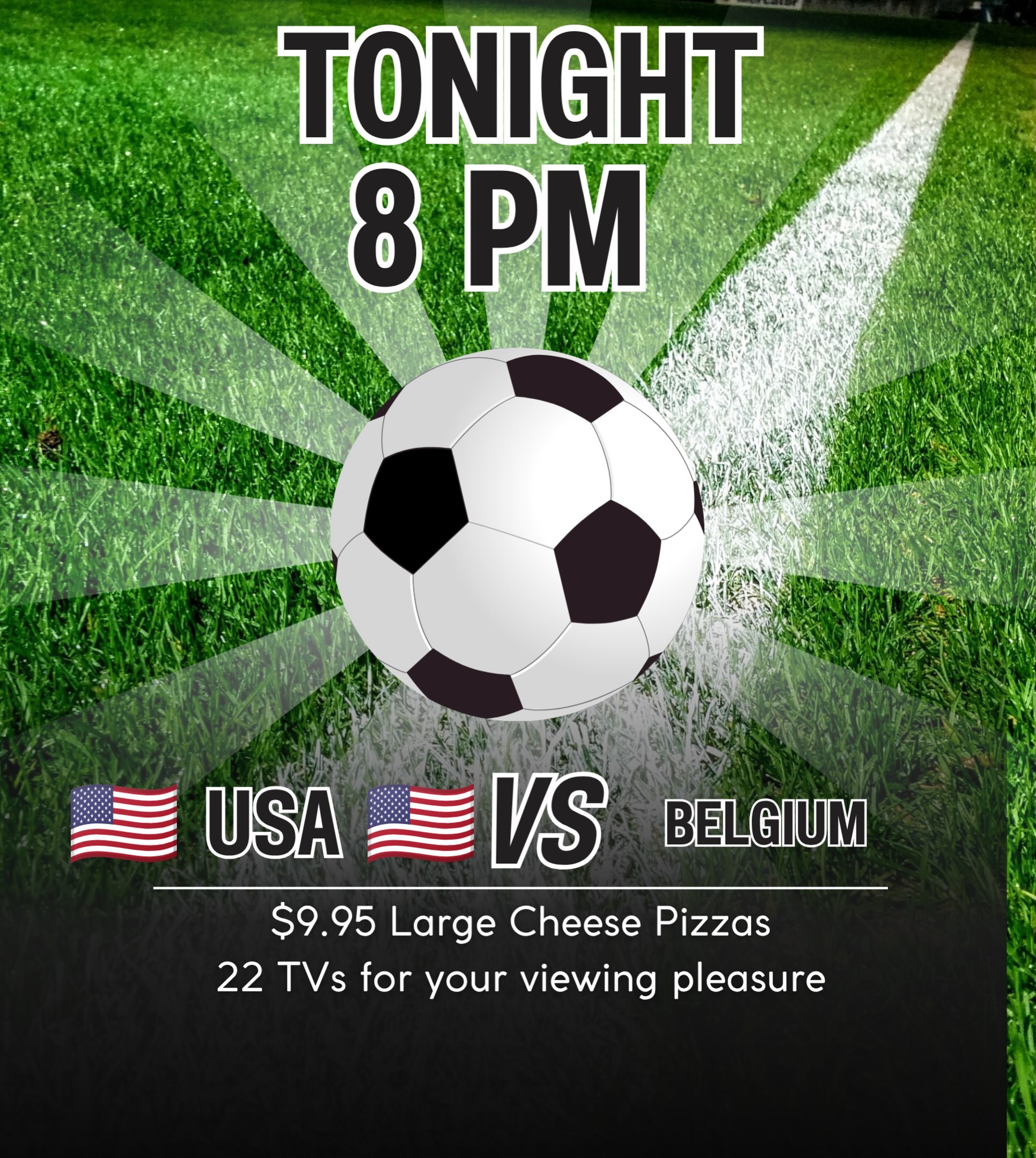 ️ BIG GAME TONIGHT$9.95 Large Cheese Pizzas (toppings extra, eat in only)$3.50 Coors Light Drafts