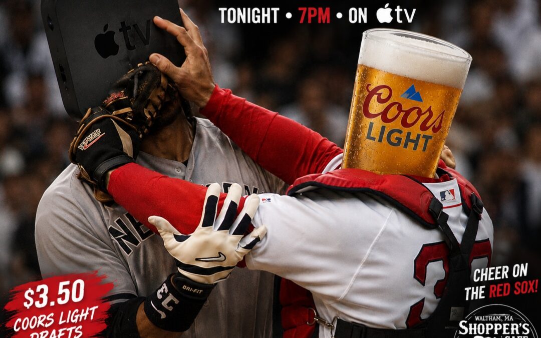 Not everyone has Apple TV… but we do🥳 Come watch the Red Sox vs. Yankees game tonight at 7 and enjoy a nice cold beer and cheer on your favorite team ️
