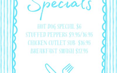 SPECIALS THAT HIT THE SPOT 🤤 🌭 Hot Dog Special – $6.00 Two Kayem all-beef hot dogs, potato chips, and all the good stuff. Sub fries for $1! 🫑 Stuffed Peppers – $9.95 / $16.95 Ground beef, rice, and veggies stuffed in a bell pepper, topped with marinara and served with a side salad.  Chicken Cutlet Sub – $16.95 Garlic oil, Parmesan, banana peppers, lettuce, and tomato. Basically, your lunch plans are handled.  Breakfast Smash – $17.95 A smash burger loaded with American cheese, bacon, egg, and hash brown. Breakfast for dinner? We’re in. Come hungry, leave happy.