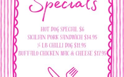 Our weekly specials are here  🌭 Hot Dog Special — $6 2 Kayem all-beef hot dogs with potato chips 🥪 Sicilian Pork Sandwich — $14.95 Fried pork cutlet, provolone, homemade marinara, pepperoni & cherry peppers + a side 🌶️ ¼ lb Chili Dog — $11.95 Nathan’s dog topped with homemade chili, cheddar & whatever else you want + a side 🧀 Buffalo Chicken Mac & Cheese — $17.95 Freddy’s Mac is back! Get it with or without buffalo chicken